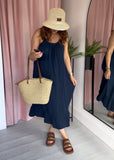 Cheesecloth Ruffle Hem Maxi Dress - Navy