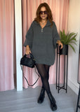 Zip Front Jumper Dress - Grey