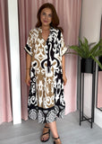 Swirly Print Dress - Black & Tan