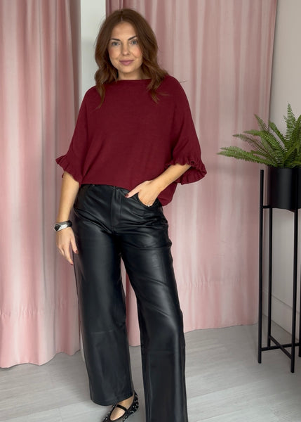 Ruffle Sleeve Jumper - Burgundy