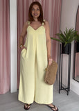 Gold Detail Pleat Front Jumpsuit - Lemon