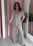 Soft Rib Wide Leg Trousers - Taupe