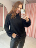 Feather High Neck Jumper - Black