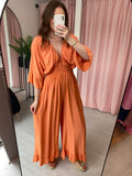 Shirred Waist Jumpsuit - Orange