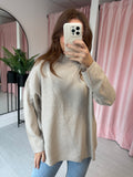 Diagonal Turtle Neck Jumper - Beige