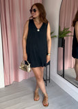Bubble Hem Button Dress - Black