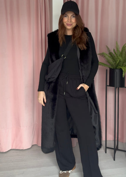 Faux Fur Longline Gilet - Black