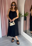 Cheesecloth Ruffle Hem Maxi Dress - Black