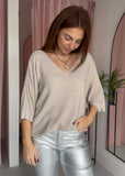 Sparkle V Neck Knit - Biege
