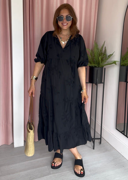 Appliqué Midi Dress - Black