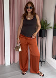 Flowing Silky Wide Leg Trouser - Rust