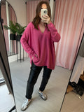 Slouchy V Neck Jumper  -  Raspberry