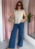 Gold Button Knitted Waistcoat - Cream