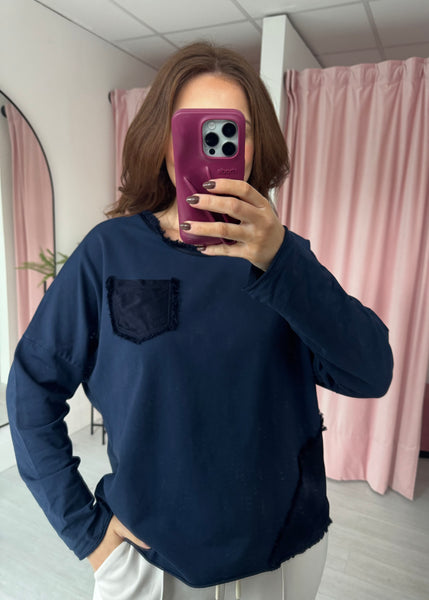 Satin Sweatshirt - Navy