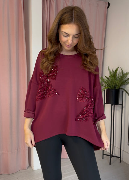 Sequin Bow Tunic - Burgundy
