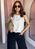 Linen Puff Ball Vest - Stone