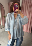 Pinstripe Pussy Bow Shirt - Blue