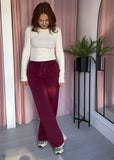 Wide Leg Crease Front Jogger - Burgundy