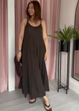Spaghetti Strap Cotton Dress - Brown