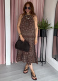 Bandana Halter Dress - Brown
