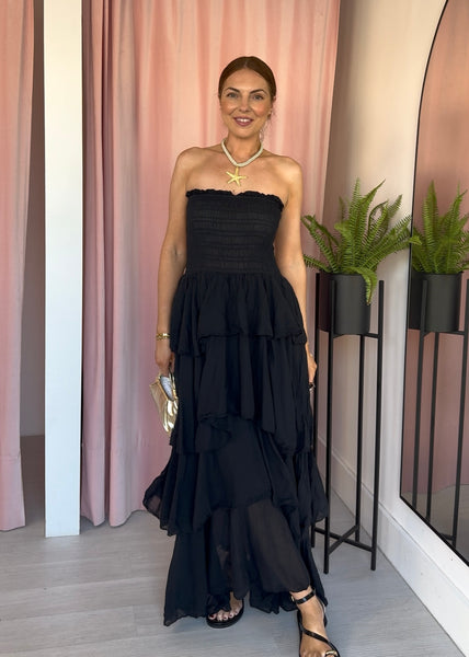 Ruffle Bandeau Dress - Black