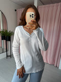 Button Front Rib Top - White