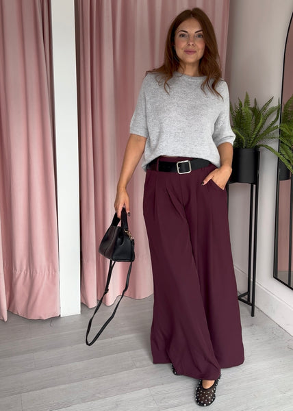 Wide Palazzo Trouser - Plum