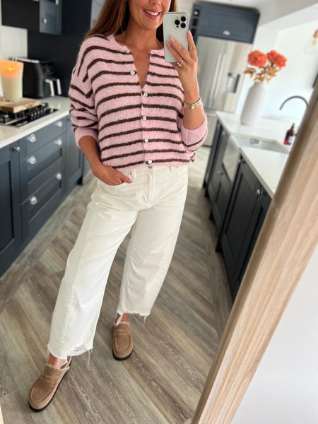 Stripe Button Front Cardigan