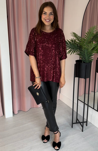 Sequin T-shirt - Burgundy