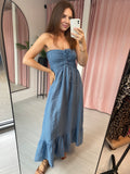Sweetheart Bandeau Linen Dress - Blue