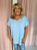 Basic V Neck T Shirt  - Light Blue