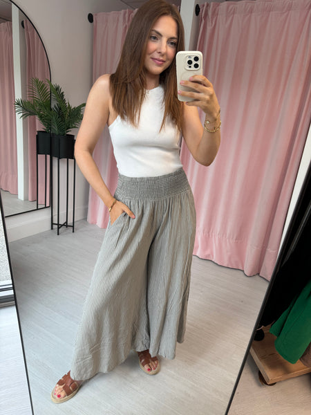 Palazzo Crop Trousers - Taupe & White Stripe