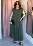 Pleated Maxi Dress - Khaki