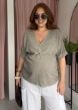Knot Front Tea Bag Linen Top - Taupe