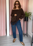 Faux Suede Tassel Sling Bag - Brown
