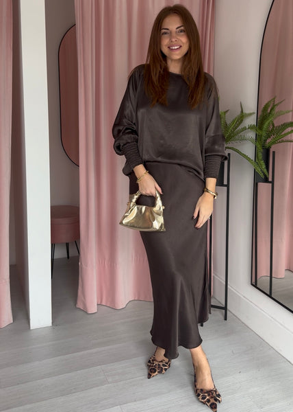 Satin Slip Skirt - Brown