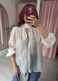 Pinstripe Pussy Bow Shirt - White