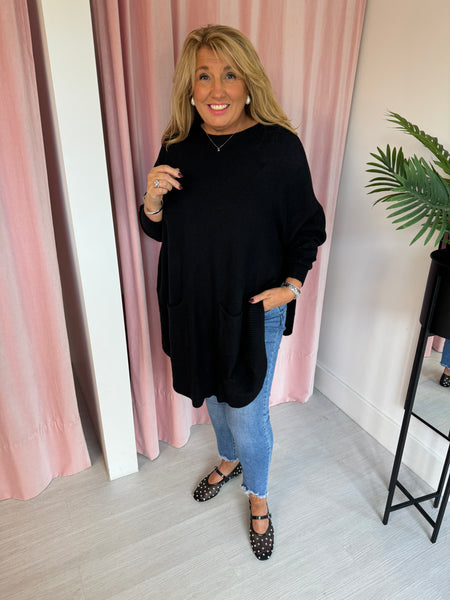 Button Back Poncho Jumper - Black