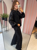 Sequin Side Stripe Tracksuit - Black