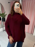 Waffle High Neck Jumper - Burgundy