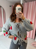 Bow Front Cherry Cardigan - Grey