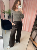 Silky Wide Leg Trousers - Chocolate