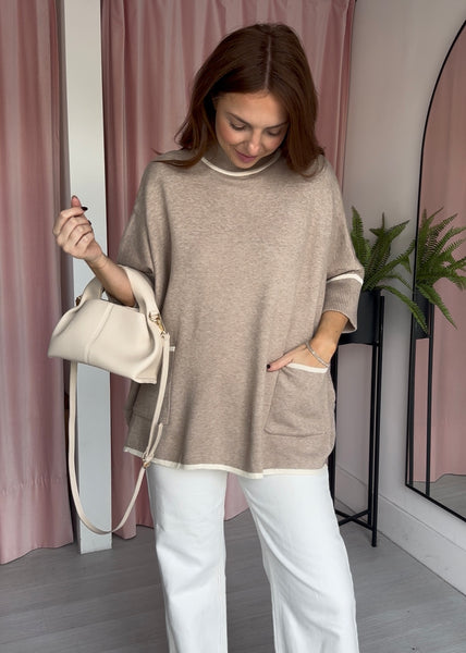 Contrast Edge Jumper - Biege & Cream