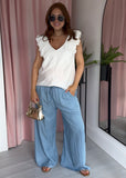 Ruched Deep Neckline Top - White