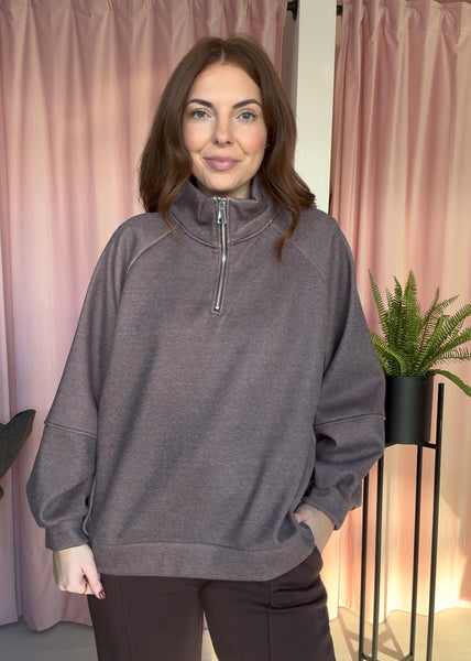 Half Zip Sweatshirt - Brown