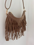 Faux Suede Tassel Handbag - Biege
