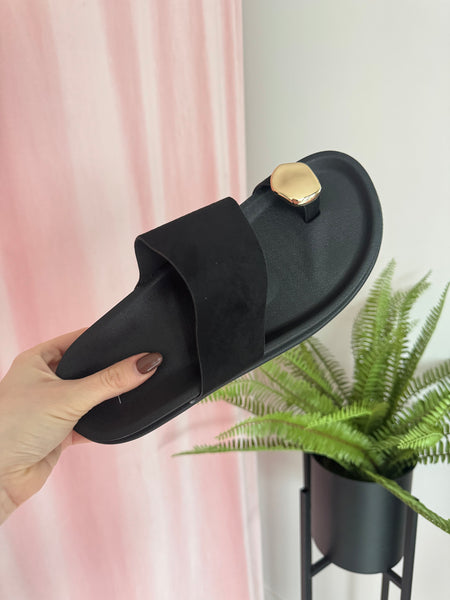 Gold Pebble Sandals  - Black