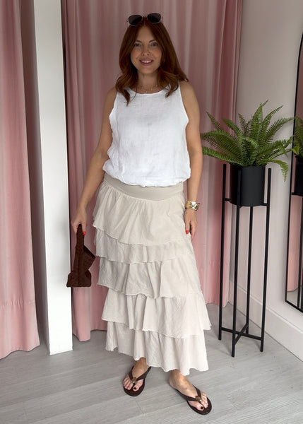 Ruffle Maxi Skirt - Beige