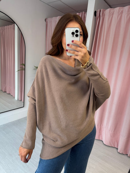 Asymmetric Drape Jumper - Taupe