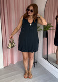 Bubble Hem Button Dress - Black